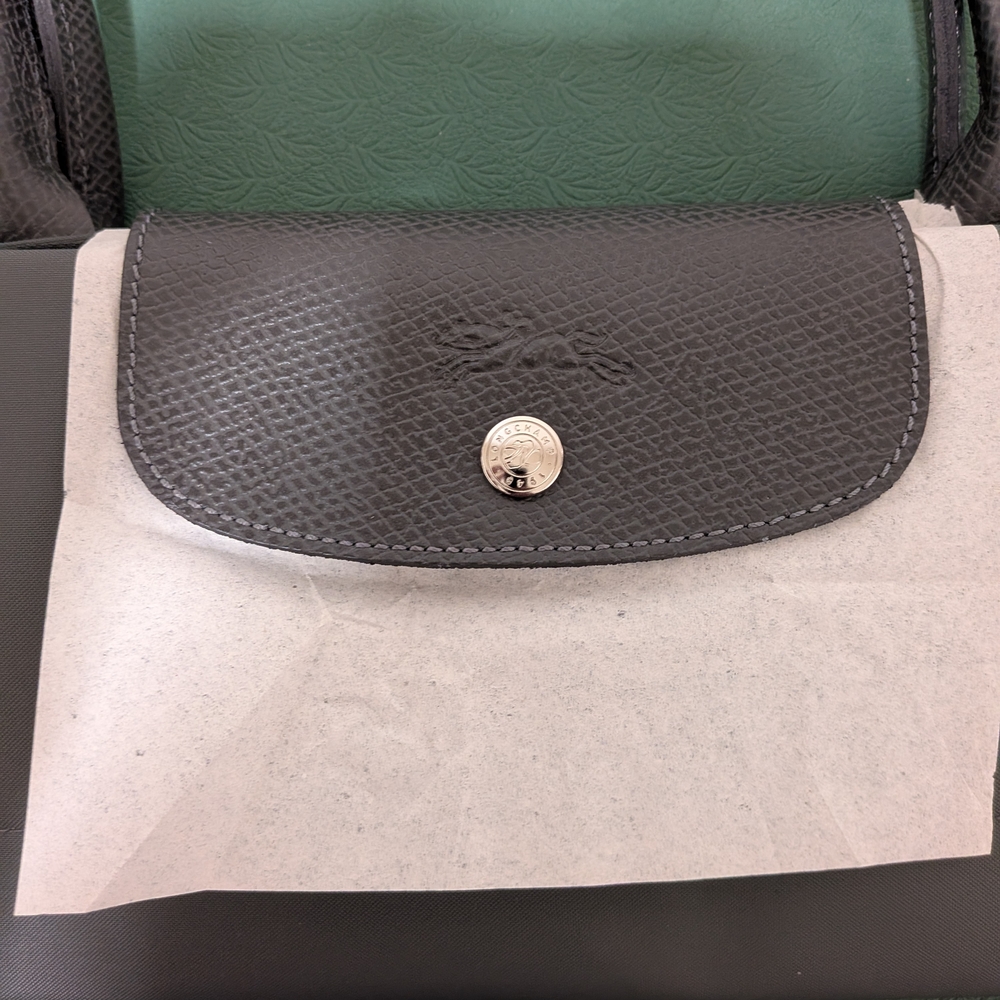 Longchamp Gray and Green Pouch with Silver Charm 19" Wide X 12" Length